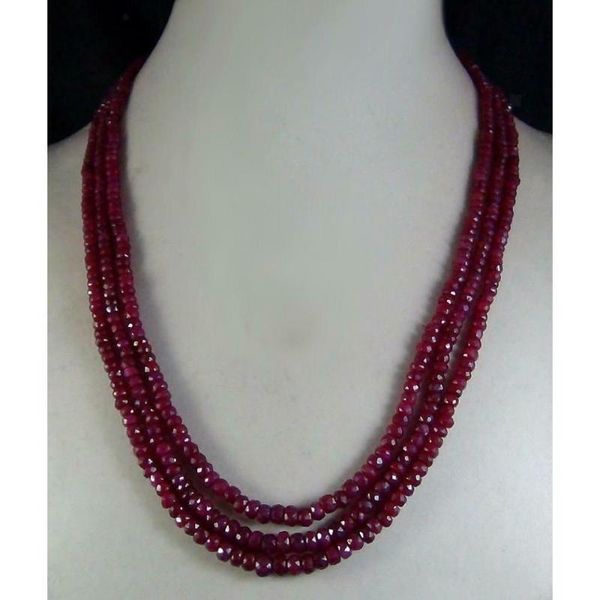 elegant natural ruby faceted beads rhinestone clasp necklace 3 strand 3x4mm, Silver
elegant natural ruby faceted beads rhinestone clasp necklace 3 strand 3x4mm, Silver