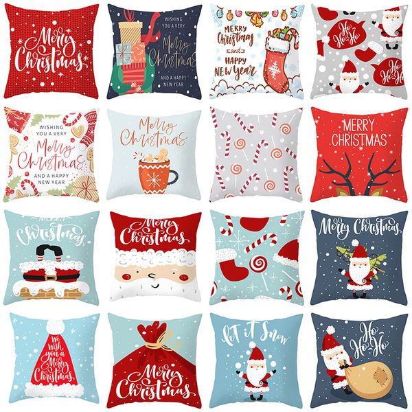 

cute cushion covers square polyester christmas pillow santa claus cushion cover fundas cojines decorativos para sofa 45x45cm
