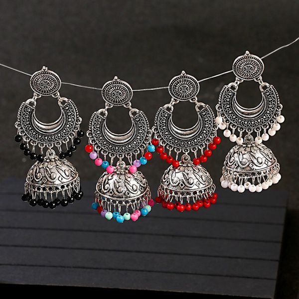 oiquei women's vintage bollywood tribe colorful beads tassel sliver plated cage bell dangle earrings gypsy afghan jewelry, Silver
oiquei women's vintage bollywood tribe colorful beads tassel sliver plated cage bell dangle earrings gypsy afghan jewelry, Silver