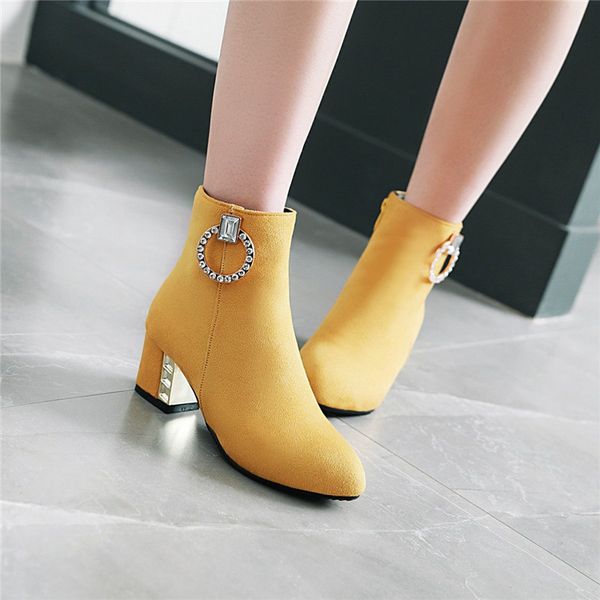 women yellow shoes woman crystal buckle short booties ladies large size ankle boots for women suede botines mujer spring, Black
women yellow shoes woman crystal buckle short booties ladies large size ankle boots for women suede botines mujer spring, Black