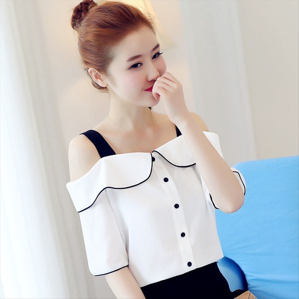all-match t- slim women's summer clothes shoulder-exposed short sleeves shoulder-lined women's 2020 chiffon t-shirt shirt short, White
all-match t- slim women's summer clothes shoulder-exposed short sleeves shoulder-lined women's 2020 chiffon t-shirt shirt short, White