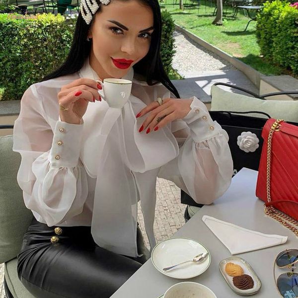 new 2020 fashion women elegant see through sheer mesh blouse puff long sleeve club, White
new 2020 fashion women elegant see through sheer mesh blouse puff long sleeve club, White