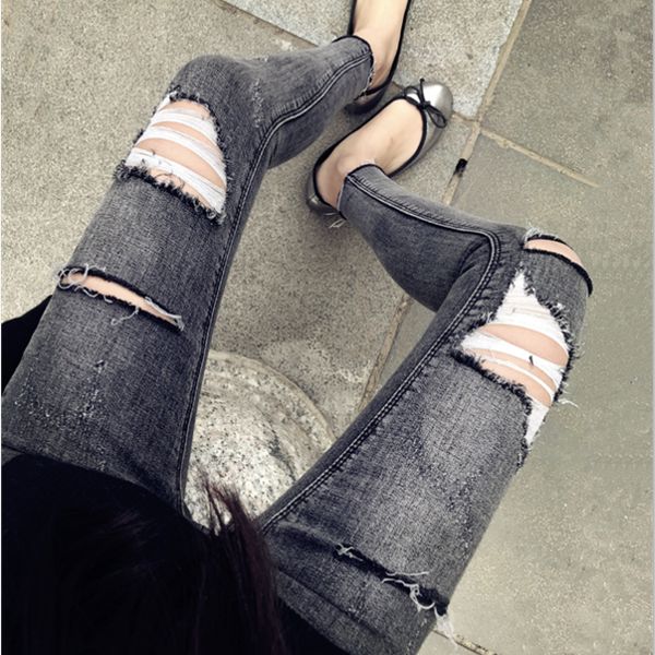 2018 spring autumn outfit smoke gray hole tight jeans female stretch feet pencil pants flash show thin, Blue
2018 spring autumn outfit smoke gray hole tight jeans female stretch feet pencil pants flash show thin, Blue