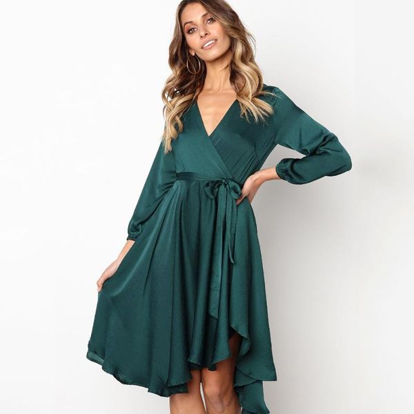 summer dress 2020 dress neon satin green midi robe long sleeve deep v neck sashes elegant party outfits night lady clothes, Black;gray
summer dress 2020 dress neon satin green midi robe long sleeve deep v neck sashes elegant party outfits night lady clothes, Black;gray