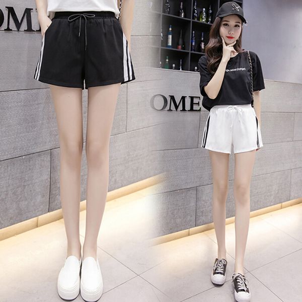 women short pant casual loose soft cotton workout waistband stretch sport shorts high waist pants, White;black
women short pant casual loose soft cotton workout waistband stretch sport shorts high waist pants, White;black