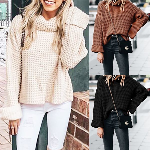 oeak 2019 women's loose oversized long sleeve solid color pullover turtleneck knitted sweater knitwear, White;black
oeak 2019 women's loose oversized long sleeve solid color pullover turtleneck knitted sweater knitwear, White;black