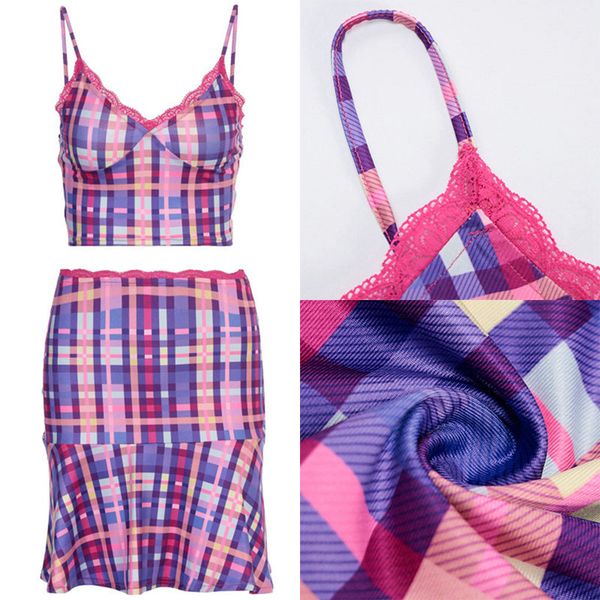 purple plaid camis and skirts sets sweet spaghetti strap v-neck with lace matching sets vintage summer suit, Gray
purple plaid camis and skirts sets sweet spaghetti strap v-neck with lace matching sets vintage summer suit, Gray