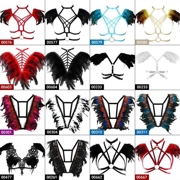 gothic colorful feather body harness strappy cage bra shoulder epaulette exotic gypsy style lingerie festival carnival, Black;white
gothic colorful feather body harness strappy cage bra shoulder epaulette exotic gypsy style lingerie festival carnival, Black;white