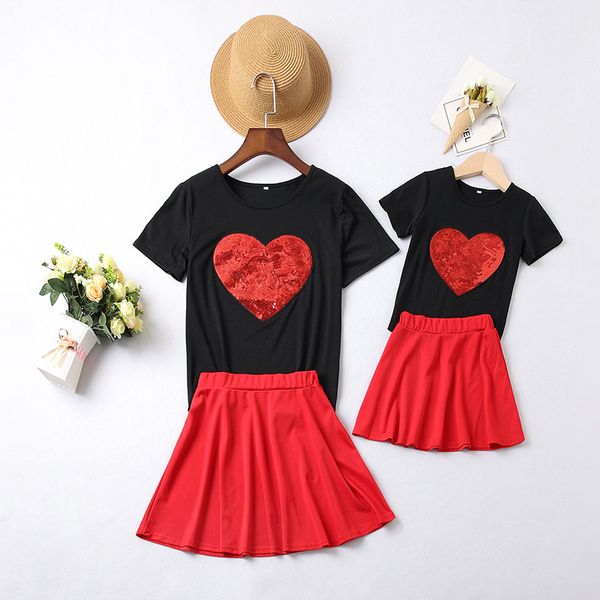mom and daughter dresses summer short sleeve heart print t-shirt skirt set mommy and me family matching clothes girl skirts sa677, Blue
mom and daughter dresses summer short sleeve heart print t-shirt skirt set mommy and me family matching clothes girl skirts sa677, Blue