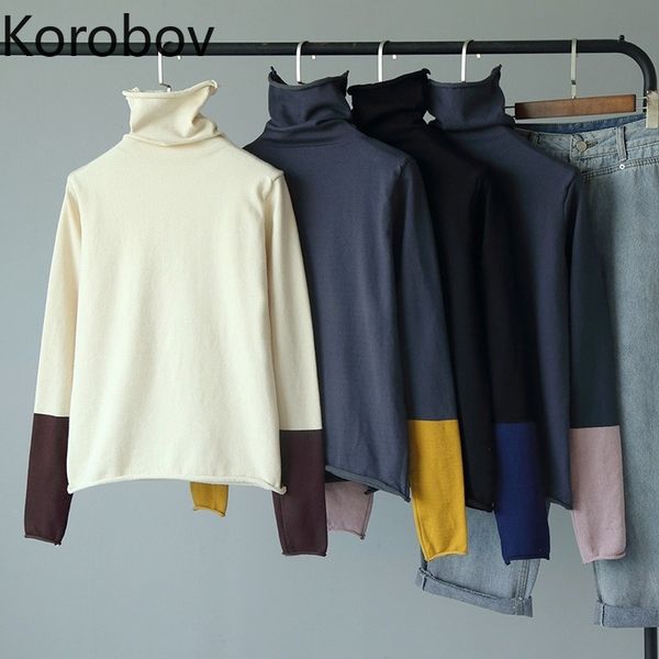 korobov women hit color patchwork women sweaters korean basic thin turtleneck pullovers winter sueter mujer knitwear 79310, White;black
korobov women hit color patchwork women sweaters korean basic thin turtleneck pullovers winter sueter mujer knitwear 79310, White;black