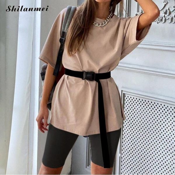 2020 women casual two piece set with belt solid color loose tshirt and biker shorts suit sport fashion leisure suit outfit t200610, Gray
2020 women casual two piece set with belt solid color loose tshirt and biker shorts suit sport fashion leisure suit outfit t200610, Gray
