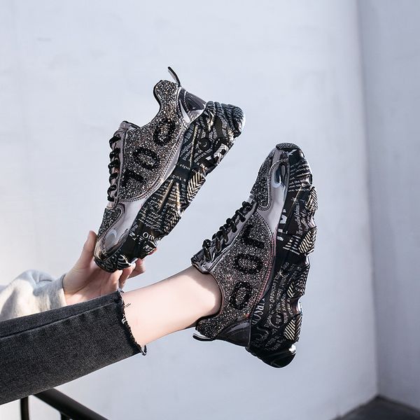 2020 designers women chunky sneakers platform shining fashion old dad shoes ladies sports lace up casual vulcanized shoes woman, Black
2020 designers women chunky sneakers platform shining fashion old dad shoes ladies sports lace up casual vulcanized shoes woman, Black