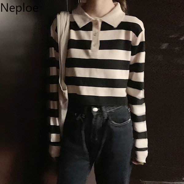 neploe 2020 hit color striped sweater long sleeve turn down collar causal knitwear korean fashion knitted pullovers 4b721, White;black
neploe 2020 hit color striped sweater long sleeve turn down collar causal knitwear korean fashion knitted pullovers 4b721, White;black