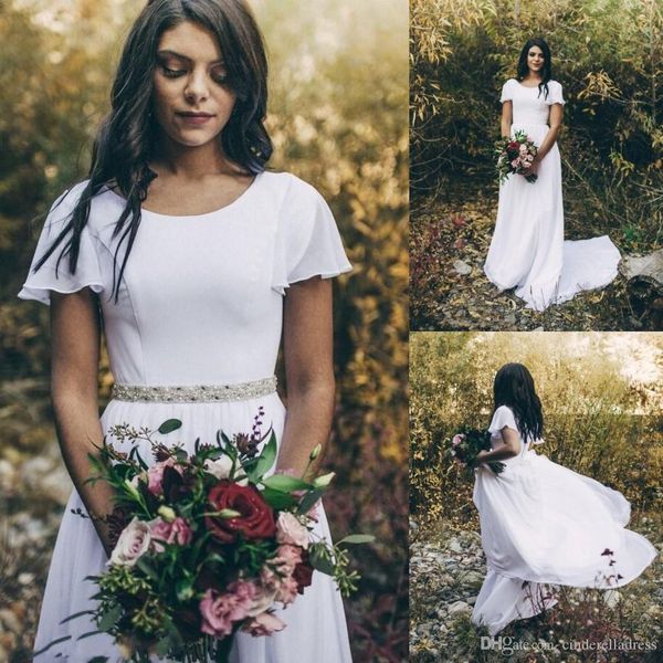 simple a-line wedding dresses short sleeves chiffon scoop neck wedding dress bridal gowns robe de mariée vestidos de novia, White
simple a-line wedding dresses short sleeves chiffon scoop neck wedding dress bridal gowns robe de mariée vestidos de novia, White