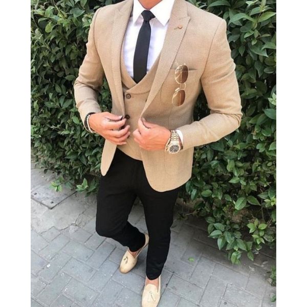 khaki brown men suits slim fit smart business casual male blazer jacket black pants 3 pieces custom made wedding party prom suit, White;black
khaki brown men suits slim fit smart business casual male blazer jacket black pants 3 pieces custom made wedding party prom suit, White;black