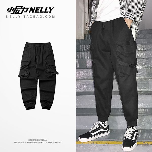 nelly 2019 summer new men's ribbon tactical pants pocket overalls fashion modis england trousers, Black
nelly 2019 summer new men's ribbon tactical pants pocket overalls fashion modis england trousers, Black