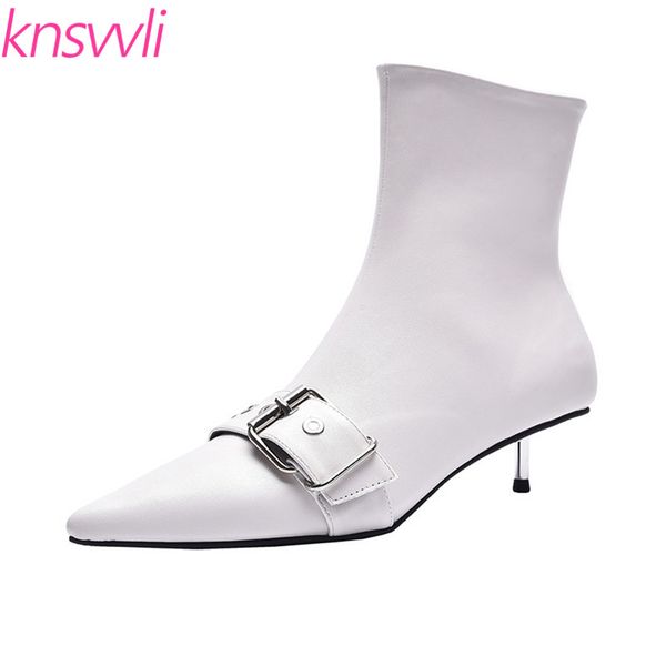 pointed toe metal thin heels ankle boots for women belt buckle rome short boots genuine leather high heel botines mujer, Black
pointed toe metal thin heels ankle boots for women belt buckle rome short boots genuine leather high heel botines mujer, Black