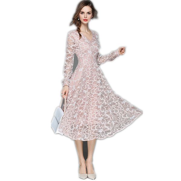 Women Casual Lace Dress New 2018 Autumn Fashion Long Sleeve V -Neck Elegant Slim A -Line Women Party Dresses
Women Casual Lace Dress New 2018 Autumn Fashion Long Sleeve V -Neck Elegant Slim A -Line Women Party Dresses