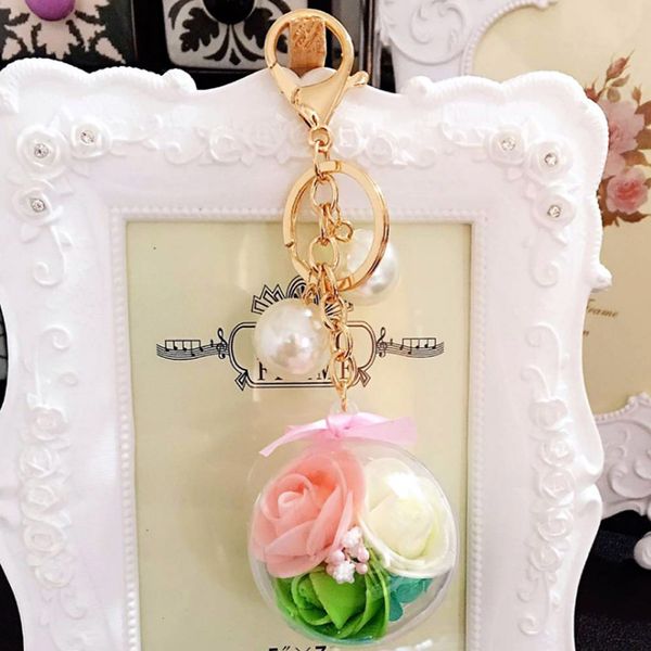 transparent ball 3 rose flower unique women's keychain handbag ornaments key ring car hanger, Silver
transparent ball 3 rose flower unique women's keychain handbag ornaments key ring car hanger, Silver
