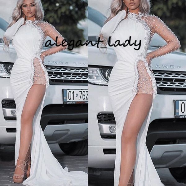 2020 high neck evening dresses long sleeve mermaid beaded crystal side slit elegant white prom pageant gowns vestido de festa, Black;red
2020 high neck evening dresses long sleeve mermaid beaded crystal side slit elegant white prom pageant gowns vestido de festa, Black;red