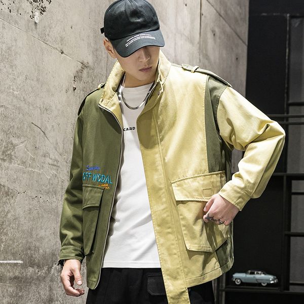 ewq / men's wear casual color block patchwork letter embroidery loose jacket with patch pockets all-match big size coat 9y1424, Black;brown
ewq / men's wear casual color block patchwork letter embroidery loose jacket with patch pockets all-match big size coat 9y1424, Black;brown