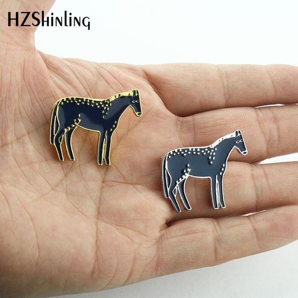 

2019 new little horse pin badge cute horses brooch dark blue ponies brooches clothing accessories silver gold enamel breastpin, Gray