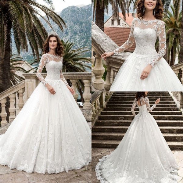 luxury custom made ball gowns wedding dresses jewel neck lace long sleeves applique bridal gowns sweep train fashion plus size dress, White
luxury custom made ball gowns wedding dresses jewel neck lace long sleeves applique bridal gowns sweep train fashion plus size dress, White