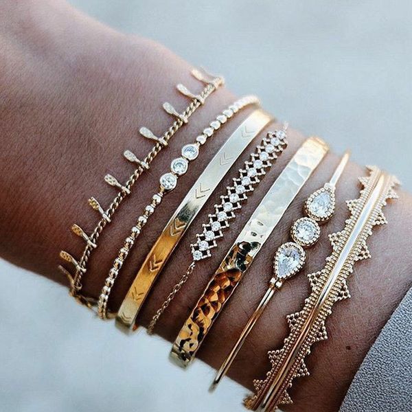 woozu 7pcs/set punk gold color cuff bangle set arrow rhinestone triangle charm bracelets bangles women bohemian vintage jewelry, Black
woozu 7pcs/set punk gold color cuff bangle set arrow rhinestone triangle charm bracelets bangles women bohemian vintage jewelry, Black