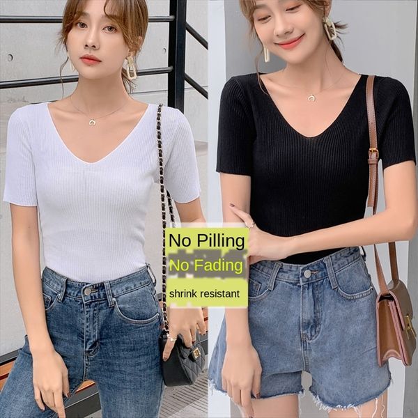 large-size short-sleeved t-shirt female clothing fat mm ice silk loose t-shirt knitted sweater v-neck base 200 jin summer clothes, White
large-size short-sleeved t-shirt female clothing fat mm ice silk loose t-shirt knitted sweater v-neck base 200 jin summer clothes, White