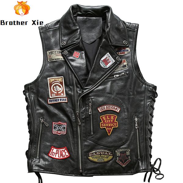 2020 коровья кожа натуральная кожа жилет мода значки мотоцикл жилет старинные мотор байкер жилет без рукавов куртки для мужчин, Black
2020 коровья кожа натуральная кожа жилет мода значки мотоцикл жилет старинные мотор байкер жилет без рукавов куртки для мужчин, Black