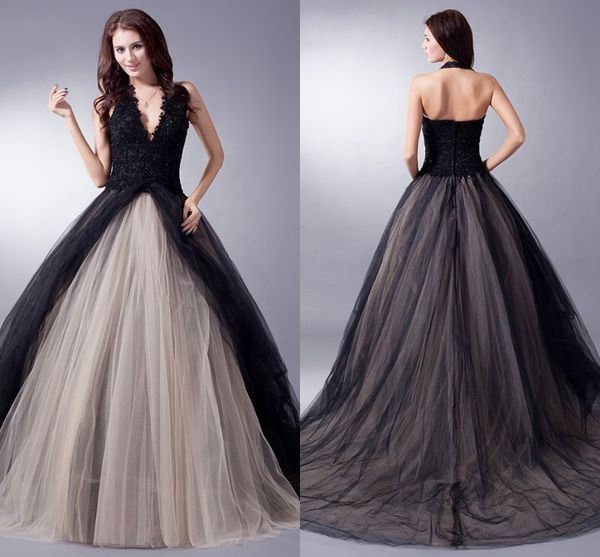 black champagne tiered skirt wedding dresses halter deep v-neck applique beads sequins vintage wedding dress bridal gowns custom made, White
black champagne tiered skirt wedding dresses halter deep v-neck applique beads sequins vintage wedding dress bridal gowns custom made, White