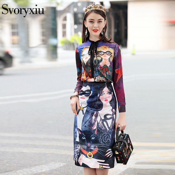 svoryxiu 2018 fashion runway skirt suit women's long sleeves vintage character print blouse + a line half skirt two piece set, White
svoryxiu 2018 fashion runway skirt suit women's long sleeves vintage character print blouse + a line half skirt two piece set, White
