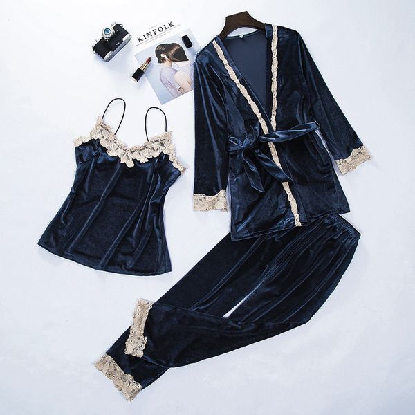2019 lace new women casual sleepwear 3pcs strap&robe&pant sewwt long sleeve velvet warm pajamas pijamas suit negligee, Blue;gray
2019 lace new women casual sleepwear 3pcs strap&robe&pant sewwt long sleeve velvet warm pajamas pijamas suit negligee, Blue;gray