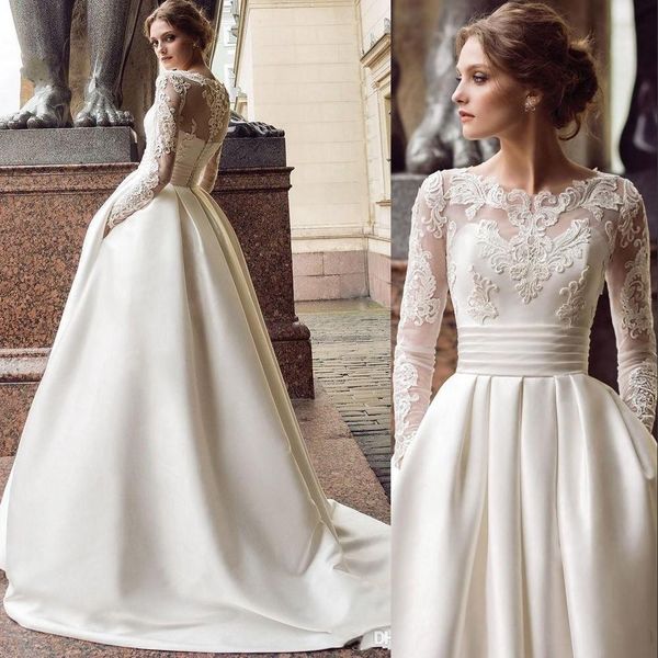 vintage a line wedding dresses jewel neck long sleeves arabic lace appliques button back illusion with pocket plus size bridal gowns, White
vintage a line wedding dresses jewel neck long sleeves arabic lace appliques button back illusion with pocket plus size bridal gowns, White