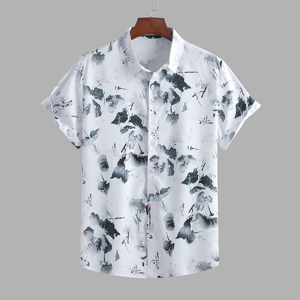 men shirt summer fashion casual lapel print short sleeve shirt blouse daily hawaiian camiseta masculina, White;black
men shirt summer fashion casual lapel print short sleeve shirt blouse daily hawaiian camiseta masculina, White;black