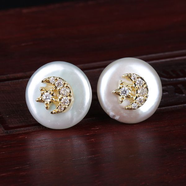 white cz pave tiny gold star crescent moon natural coin freshwater pearl bead charm dainty button stud earring for women, Golden;silver
white cz pave tiny gold star crescent moon natural coin freshwater pearl bead charm dainty button stud earring for women, Golden;silver