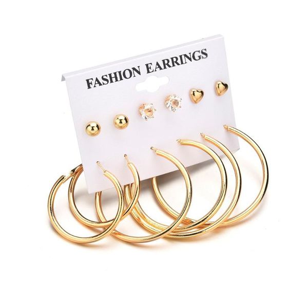 6 pairs/set 2020 new romantic exquisite heart crystal earring gold color big round circle hoop earring set women, Golden
6 pairs/set 2020 new romantic exquisite heart crystal earring gold color big round circle hoop earring set women, Golden