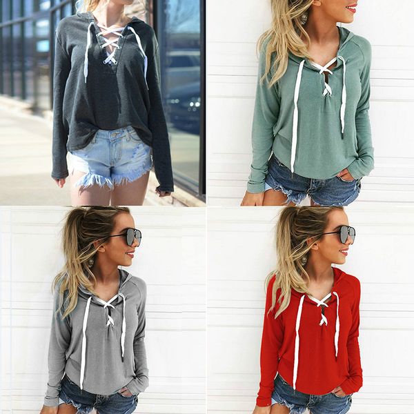 women spring autumn hoodies lace up long sleeve pullover sweatshirts bandage shirts casual v-neck, Black
women spring autumn hoodies lace up long sleeve pullover sweatshirts bandage shirts casual v-neck, Black