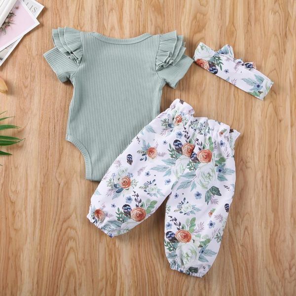3pcs infant toddler baby girls clothes cotton ruffle bodysuit floral halen pants headband little baby girls outfits, White
3pcs infant toddler baby girls clothes cotton ruffle bodysuit floral halen pants headband little baby girls outfits, White