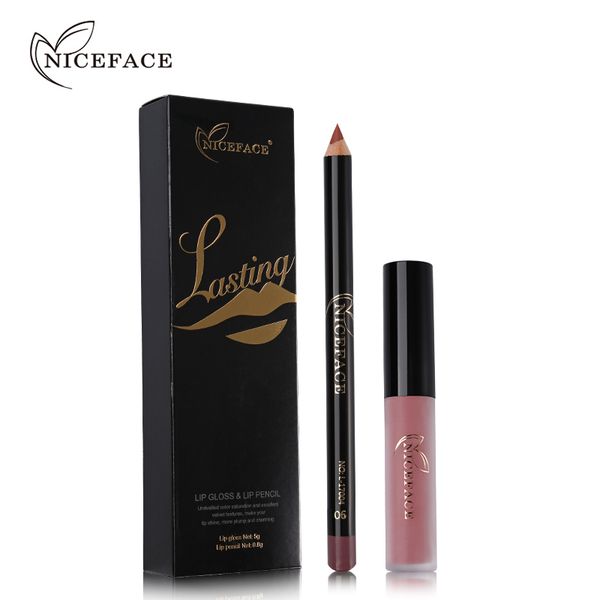 niceface lipstick sets long lasting matte liquid lip stick + velvet lips pencil makeup kit waterproof batom nude lip gloss
niceface lipstick sets long lasting matte liquid lip stick + velvet lips pencil makeup kit waterproof batom nude lip gloss