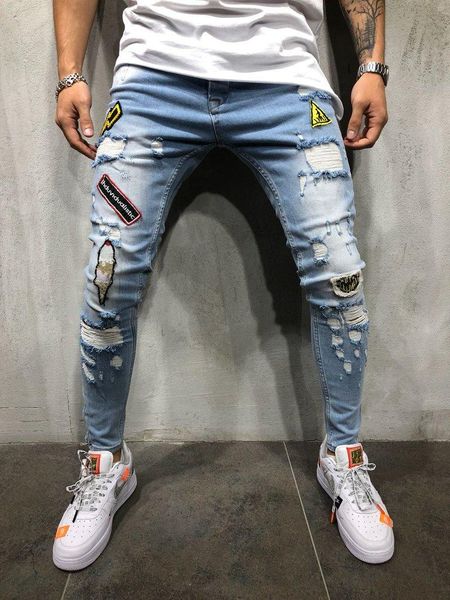 s-3xl мужские рваные джинсы знак эластичный тощий slim fit hip hop дизайнер джинсовые брюки разрушаемый изношенные брюки мода streetwear, Blue
s-3xl мужские рваные джинсы знак эластичный тощий slim fit hip hop дизайнер джинсовые брюки разрушаемый изношенные брюки мода streetwear, Blue