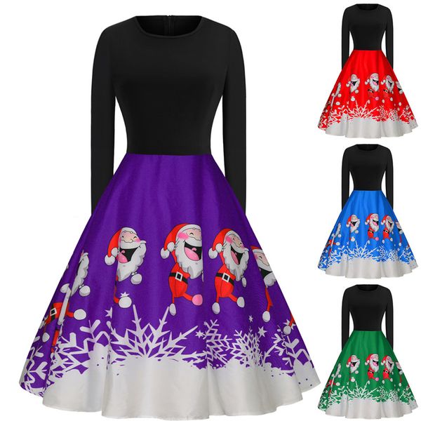 women long sleeve 3d printed funny santa claus retro dress round collar splicing dress christmas party costume, Silver
women long sleeve 3d printed funny santa claus retro dress round collar splicing dress christmas party costume, Silver