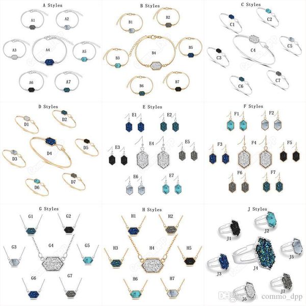 14 styles druzy stone pendant necklace dangle earrings bangle rings for women geometric natural stone designer 2019 fashion jewelry in bulk, Silver
14 styles druzy stone pendant necklace dangle earrings bangle rings for women geometric natural stone designer 2019 fashion jewelry in bulk, Silver