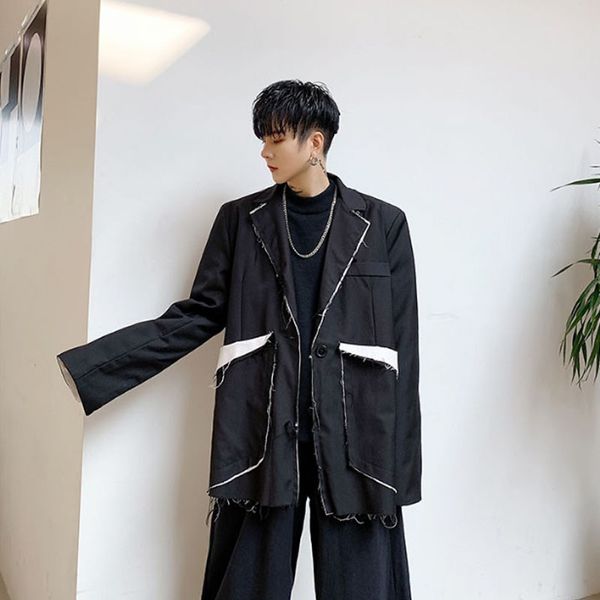 men vintage japan streetwear punk gothic hip hop loose casual blazer jacket male slit splice suit coat outerwear, White;black
men vintage japan streetwear punk gothic hip hop loose casual blazer jacket male slit splice suit coat outerwear, White;black