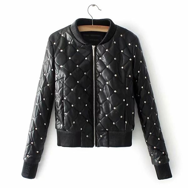 women's leather & faux fashion warm short pu jacket women coat rivet moto biker zipper, Black
women's leather & faux fashion warm short pu jacket women coat rivet moto biker zipper, Black