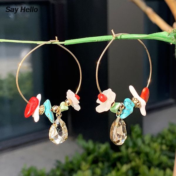 hoop & huggie say hello irregular colored natural stone turquoises crystal earrings green pendant large circle short women d0530, Golden;silver
hoop & huggie say hello irregular colored natural stone turquoises crystal earrings green pendant large circle short women d0530, Golden;silver