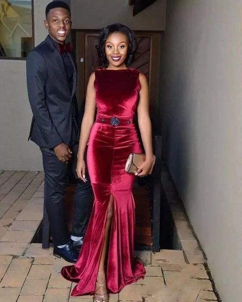 burgundy mermaid prom dresses 2019 new fashion black girls velvet elegant beads sashes front side split formal evening dresses party gowns, Black;red
burgundy mermaid prom dresses 2019 new fashion black girls velvet elegant beads sashes front side split formal evening dresses party gowns, Black;red