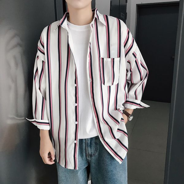 2019 spring new trend men's clothes hk style leisure time stripe korean fashion casual dress gentleman classic shirt, White;black
2019 spring new trend men's clothes hk style leisure time stripe korean fashion casual dress gentleman classic shirt, White;black