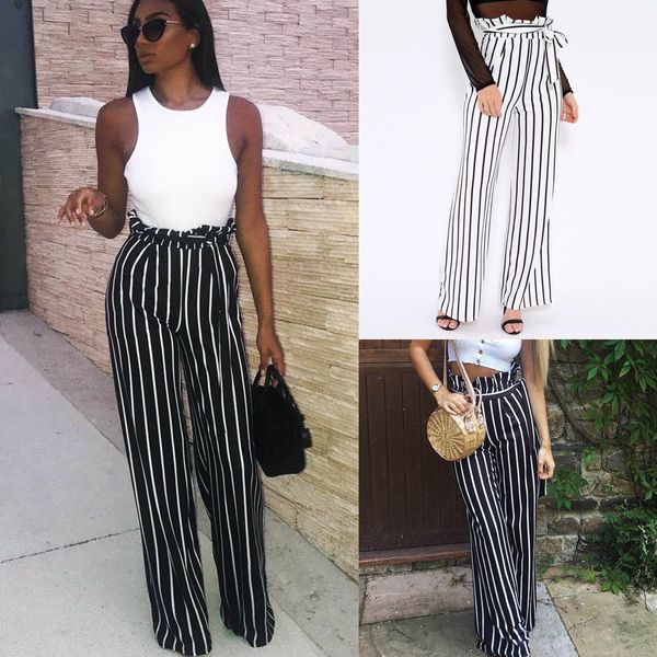 women stripe ol loose stretch high waist wide leg long trousers tunic leg pants, Blue
women stripe ol loose stretch high waist wide leg long trousers tunic leg pants, Blue