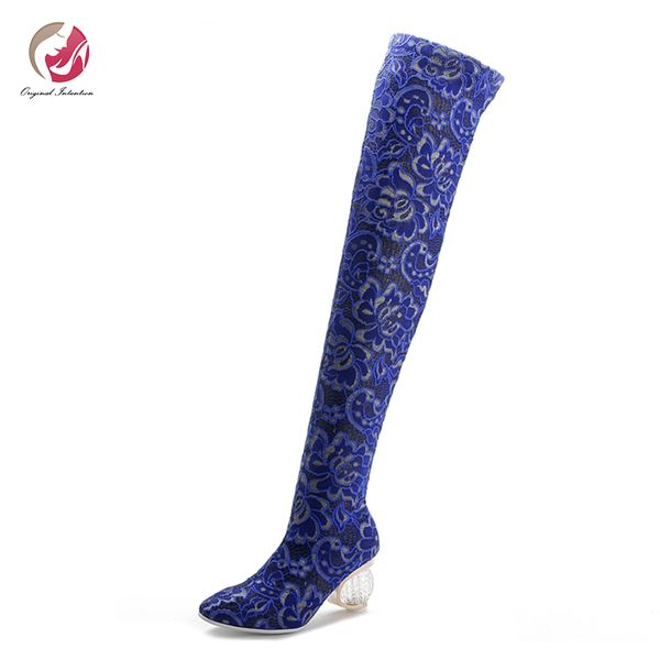 original intention stylish over the knee high royal blue boots woman sock boots crystal heels gorgeous pointed toe sequins, Black
original intention stylish over the knee high royal blue boots woman sock boots crystal heels gorgeous pointed toe sequins, Black
